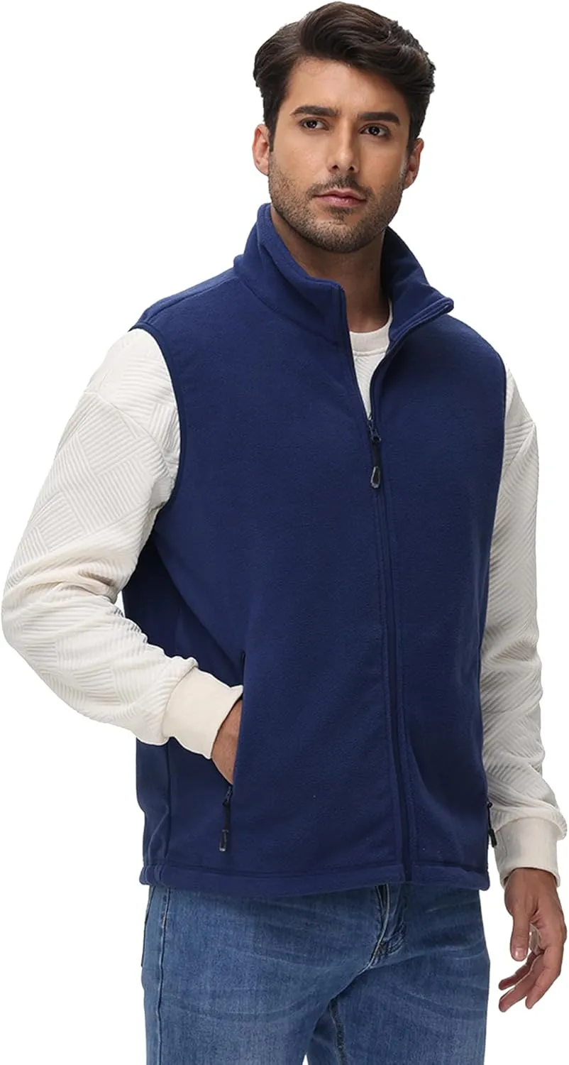 Eco-Friendly Fleece Vest, Soft Anti-Pilling with Zippered Pockets for Camping Office, Lightweight Sleeveless Jacket