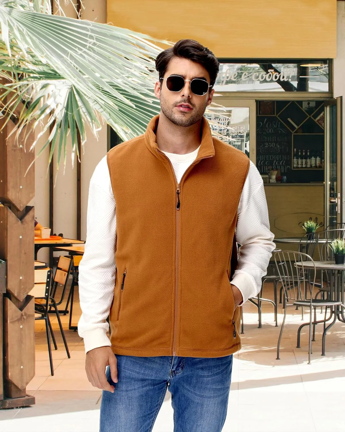 Eco-Friendly Fleece Vest, Soft Anti-Pilling with Zippered Pockets for Camping Office, Lightweight Sleeveless Jacket