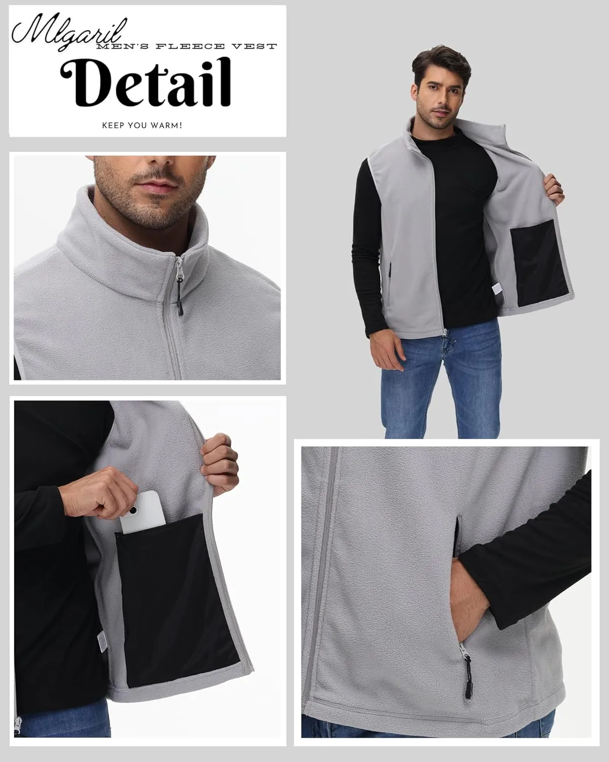 Eco-Friendly Fleece Vest, Soft Anti-Pilling with Zippered Pockets for Camping Office, Lightweight Sleeveless Jacket