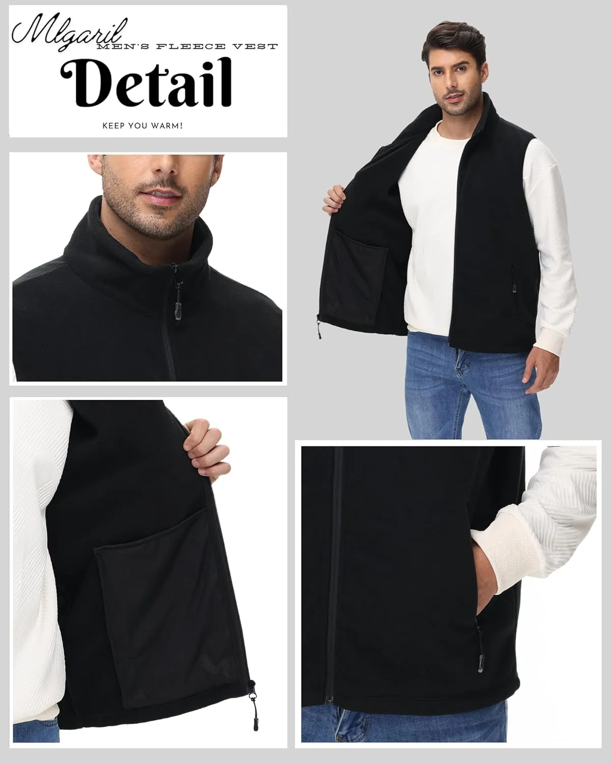 Eco-Friendly Fleece Vest, Soft Anti-Pilling with Zippered Pockets for Camping Office, Lightweight Sleeveless Jacket