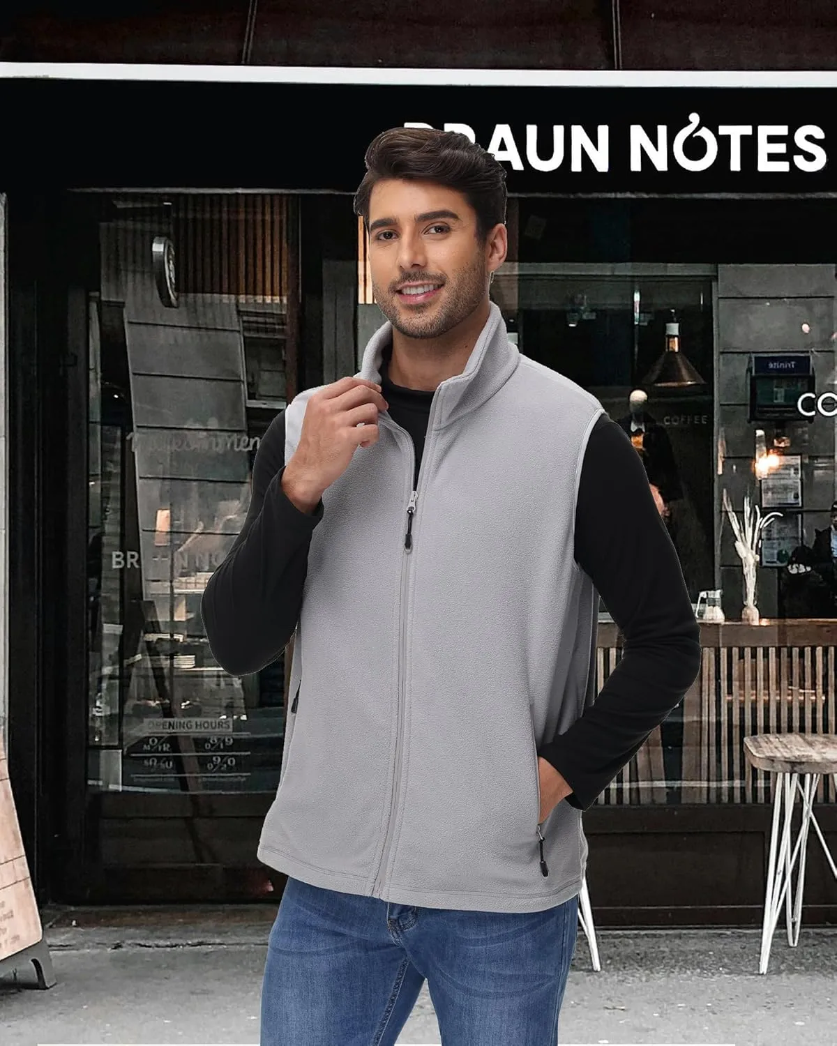 Eco-Friendly Fleece Vest, Soft Anti-Pilling with Zippered Pockets for Camping Office, Lightweight Sleeveless Jacket