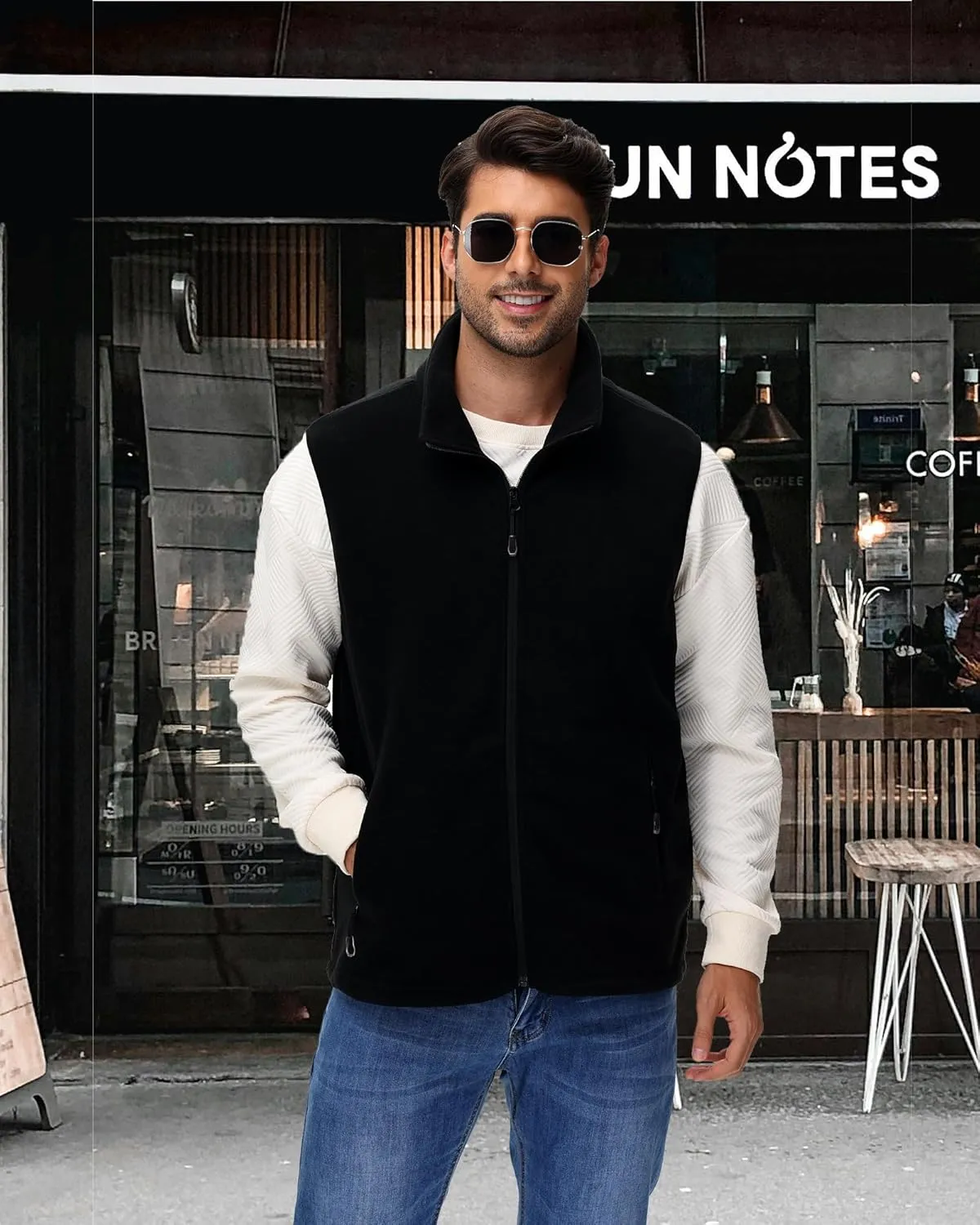 Eco-Friendly Fleece Vest, Soft Anti-Pilling with Zippered Pockets for Camping Office, Lightweight Sleeveless Jacket
