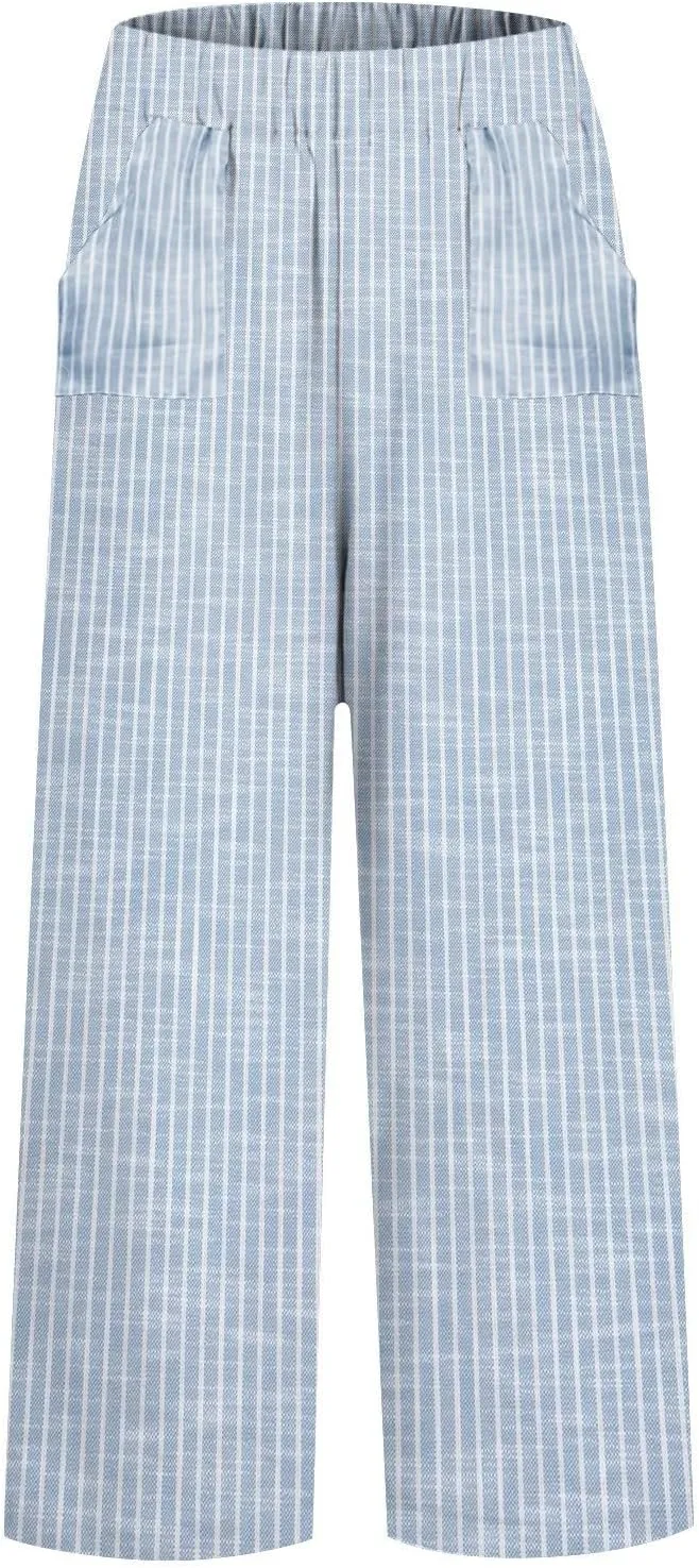 Eco-Friendly Linen Pants Women Elastic Waist Straight Leg Lightweight Beach Yoga Trousers with Slits