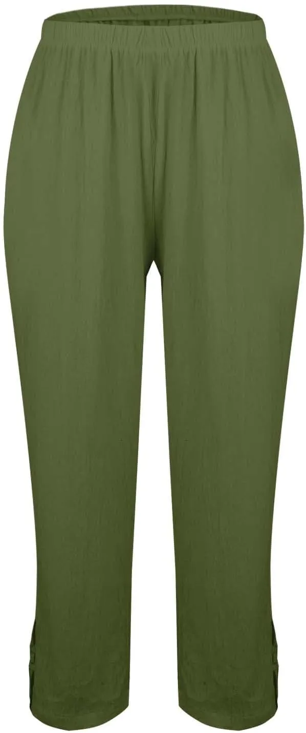 Eco-Friendly Linen Pants Women Elastic Waist Straight Leg Lightweight Beach Yoga Trousers with Slits