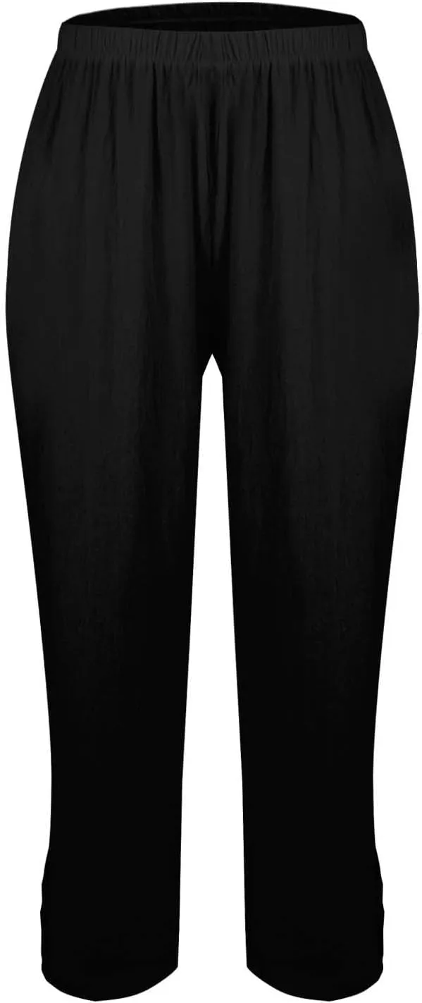 Eco-Friendly Linen Pants Women Elastic Waist Straight Leg Lightweight Beach Yoga Trousers with Slits