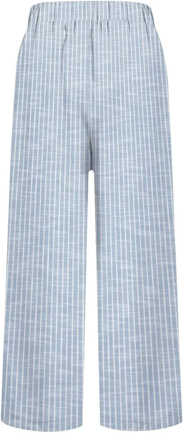 Eco-Friendly Linen Pants Women Elastic Waist Straight Leg Lightweight Beach Yoga Trousers with Slits