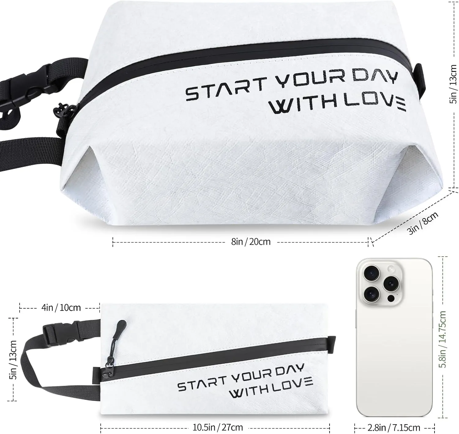 Eco-Friendly Travel Toiletry Bag for Men, Women & Kids - Small Waterproof Cosmetic Bag, Dopp Kit, Wet Bag, Hygiene Organizer for Toiletries (White)