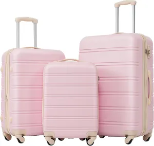 Elegant 3 Piece Luggage Set for Stress-Free Travel, Hardside Spinner Suitcases, Lightweight and Spacious, Soft Pink