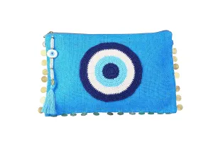 Evil Eye Handmade EGE Jute Clutch Purse Bag Eco Friendly Gift for Women Turquose Handheld Hessian Bag Natural Burlap Handbag