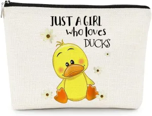 EXUQO Duck Print Cosmetic Bag, Spacious 7.5 x 10 Inches Linen, Zipper Closure, Female Adult Travel Cosmetic Bag