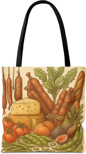 Farmers Market Groupie Tote Bag - Vintage Food Art Print - Cheese Produce - 18x18 Eco-Friendly Cotton Bag - Artisan