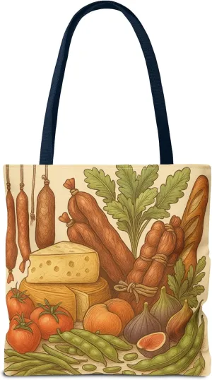 Farmers Market Groupie Tote Bag - Vintage Food Art Print - Cheese Produce - 18x18 Eco-Friendly Cotton Bag - Artisan