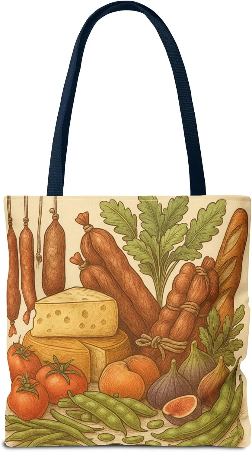 Farmers Market Groupie Tote Bag - Vintage Food Art Print - Cheese Produce - 18x18 Eco-Friendly Cotton Bag - Artisan