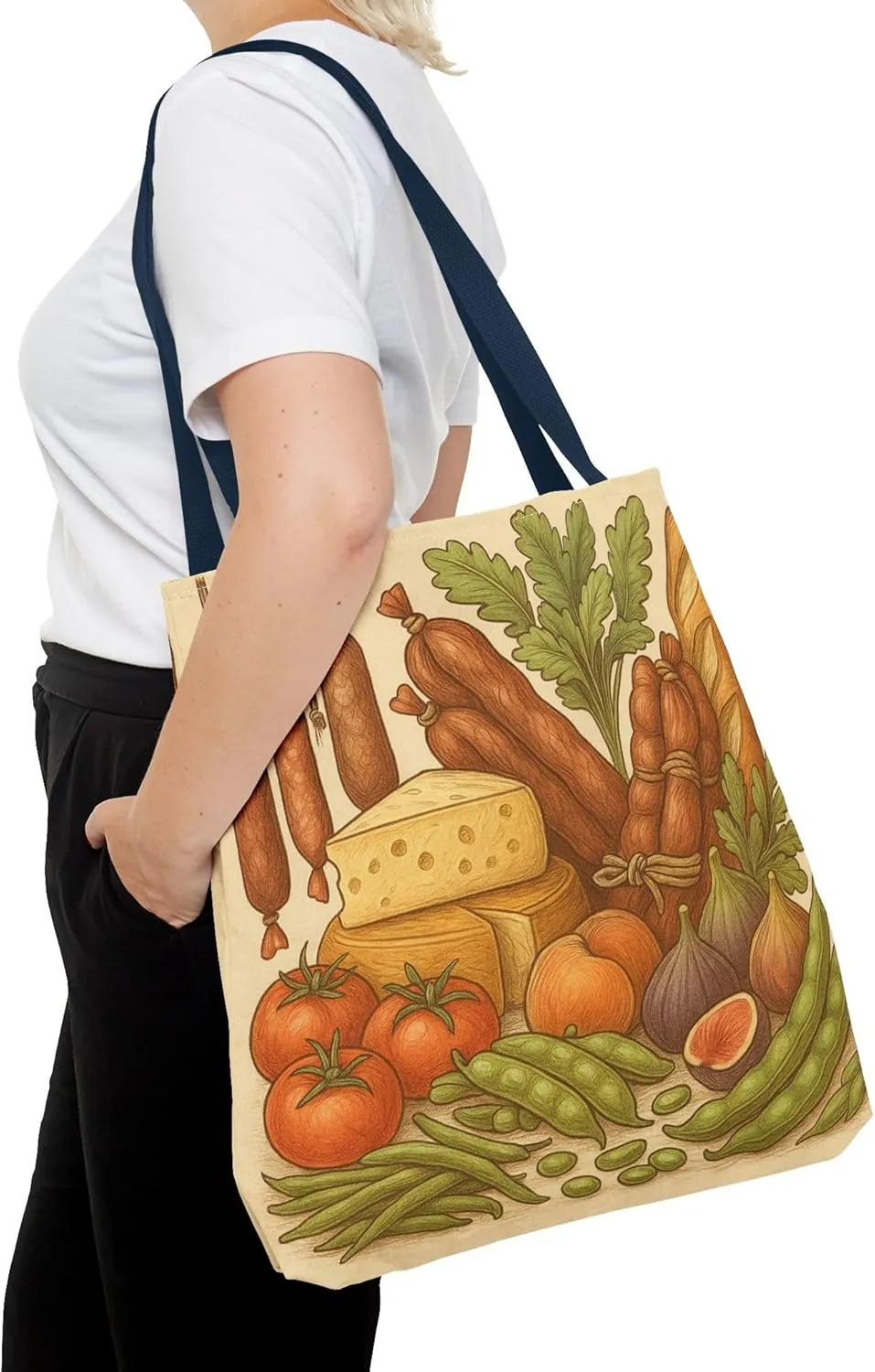 Farmers Market Groupie Tote Bag - Vintage Food Art Print - Cheese Produce - 18x18 Eco-Friendly Cotton Bag - Artisan