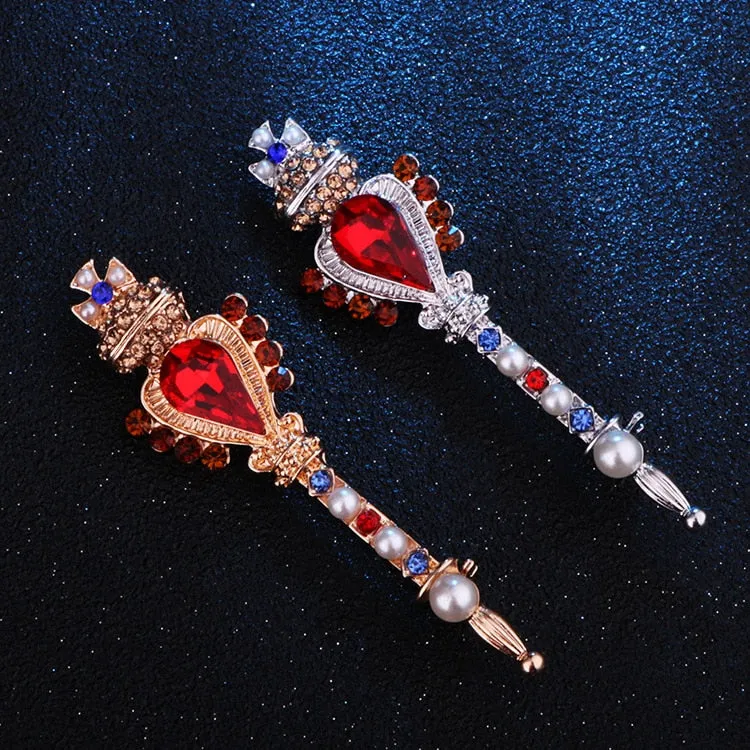 Fashion Retro Crown Cross Red Rhinestone Pins and Brooches
