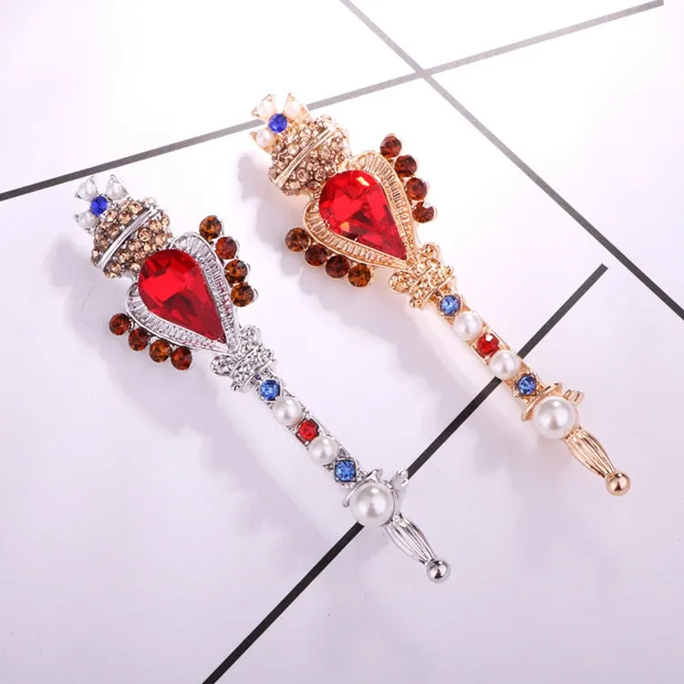 Fashion Retro Crown Cross Red Rhinestone Pins and Brooches