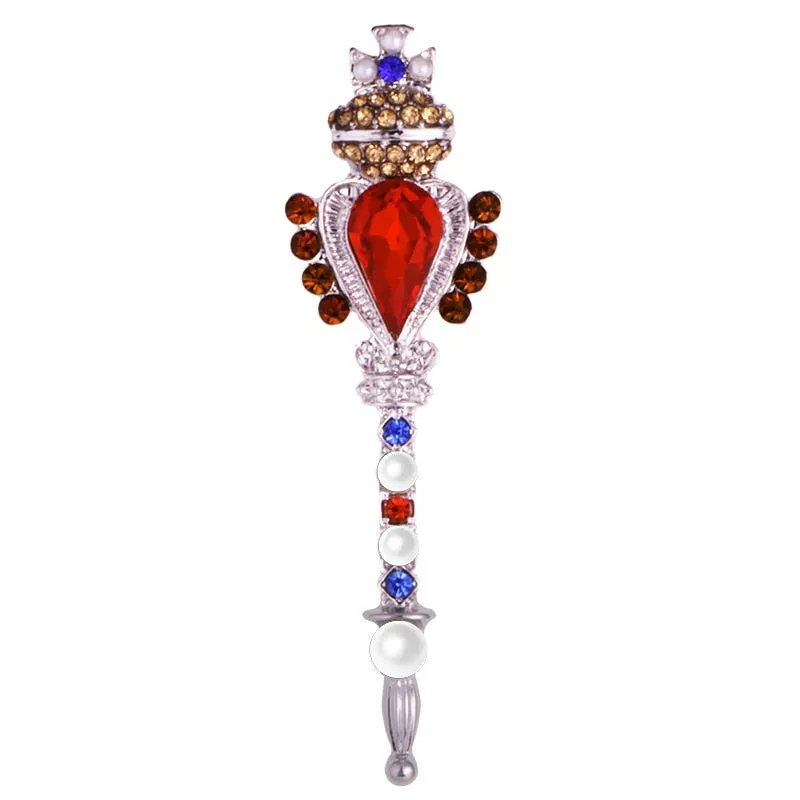 Fashion Retro Crown Cross Red Rhinestone Pins and Brooches