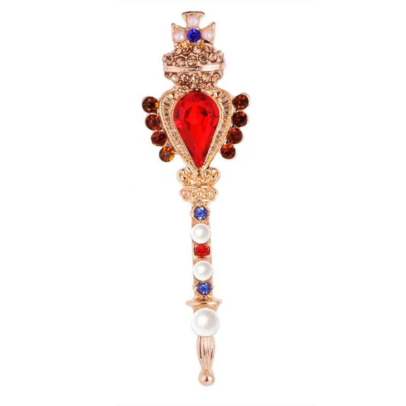 Fashion Retro Crown Cross Red Rhinestone Pins and Brooches