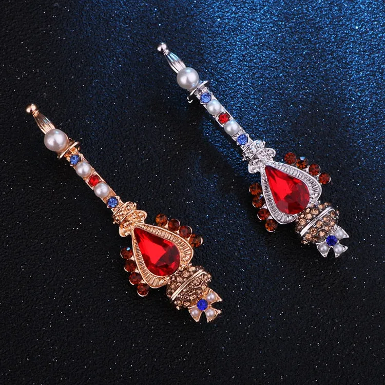 Fashion Retro Crown Cross Red Rhinestone Pins and Brooches