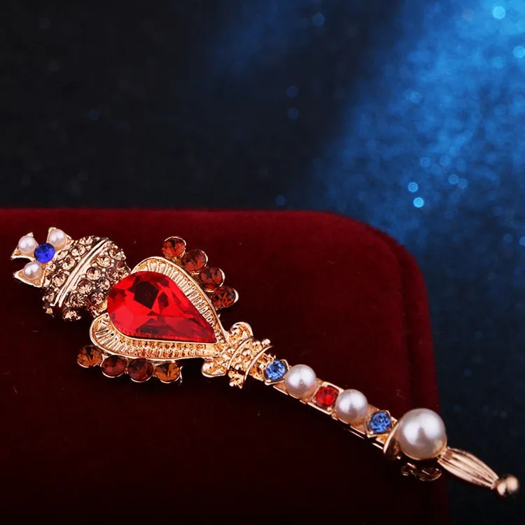 Fashion Retro Crown Cross Red Rhinestone Pins and Brooches