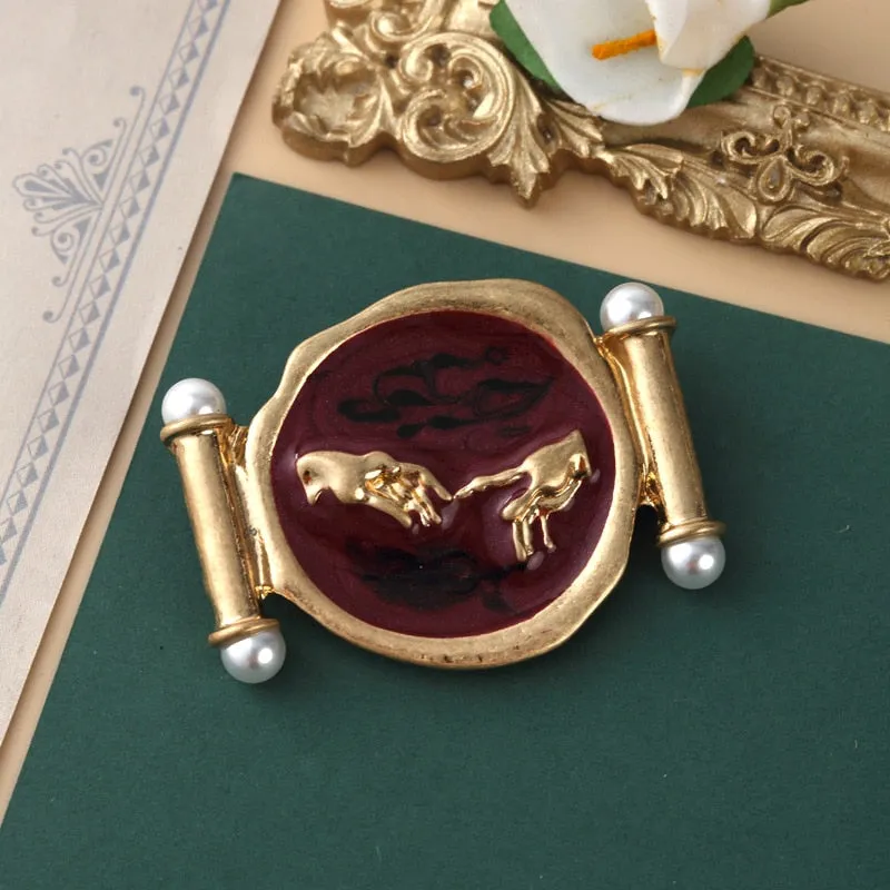 Fashion Women Pearl Crystal Baroque Brooches Cross Crown