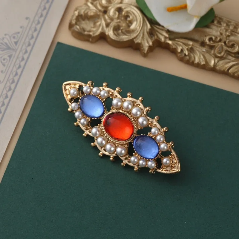 Fashion Women Pearl Crystal Baroque Brooches Cross Crown