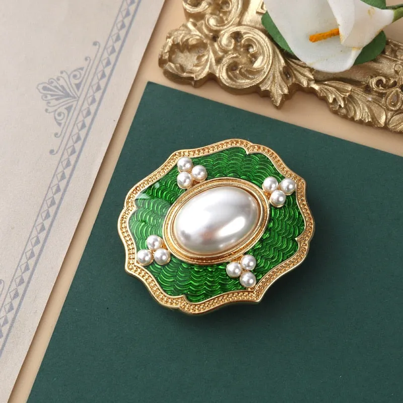 Fashion Women Pearl Crystal Baroque Brooches Cross Crown