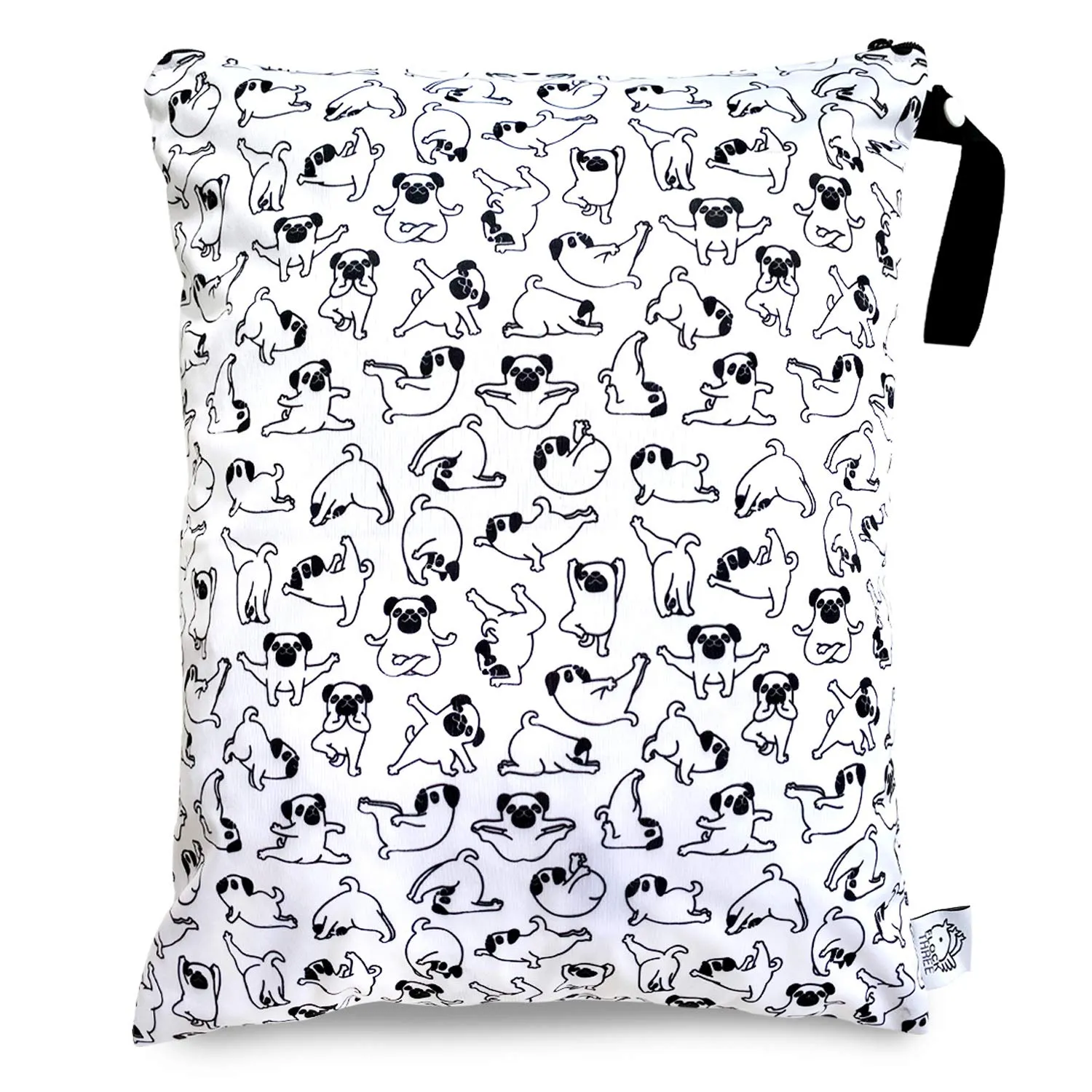 FLOCK THREE Washable and Reusable Wet Bag, Diaper Bag, Water Resistant Swimming Bag, Travel Toiletries Pouch, Yoga Gym Bag (White_YOGADOG)