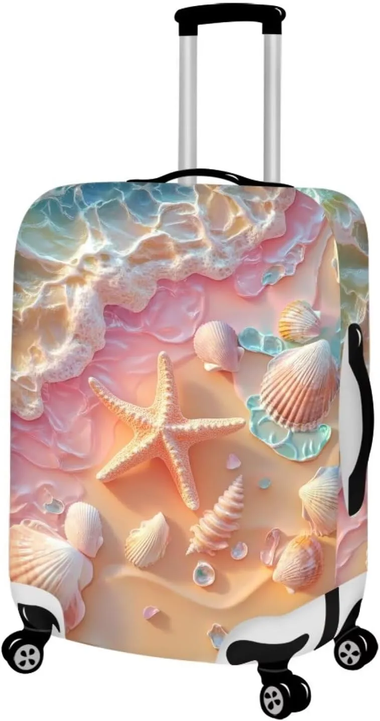 FOR U DESIGNS Beach Starfish Luggage Cover Protector for 18-21 Inch Carry on Suitcases Stretchy Zipper Bottom Scratch-Resistant Breathable Luggage Sleeves for Weekend Trips