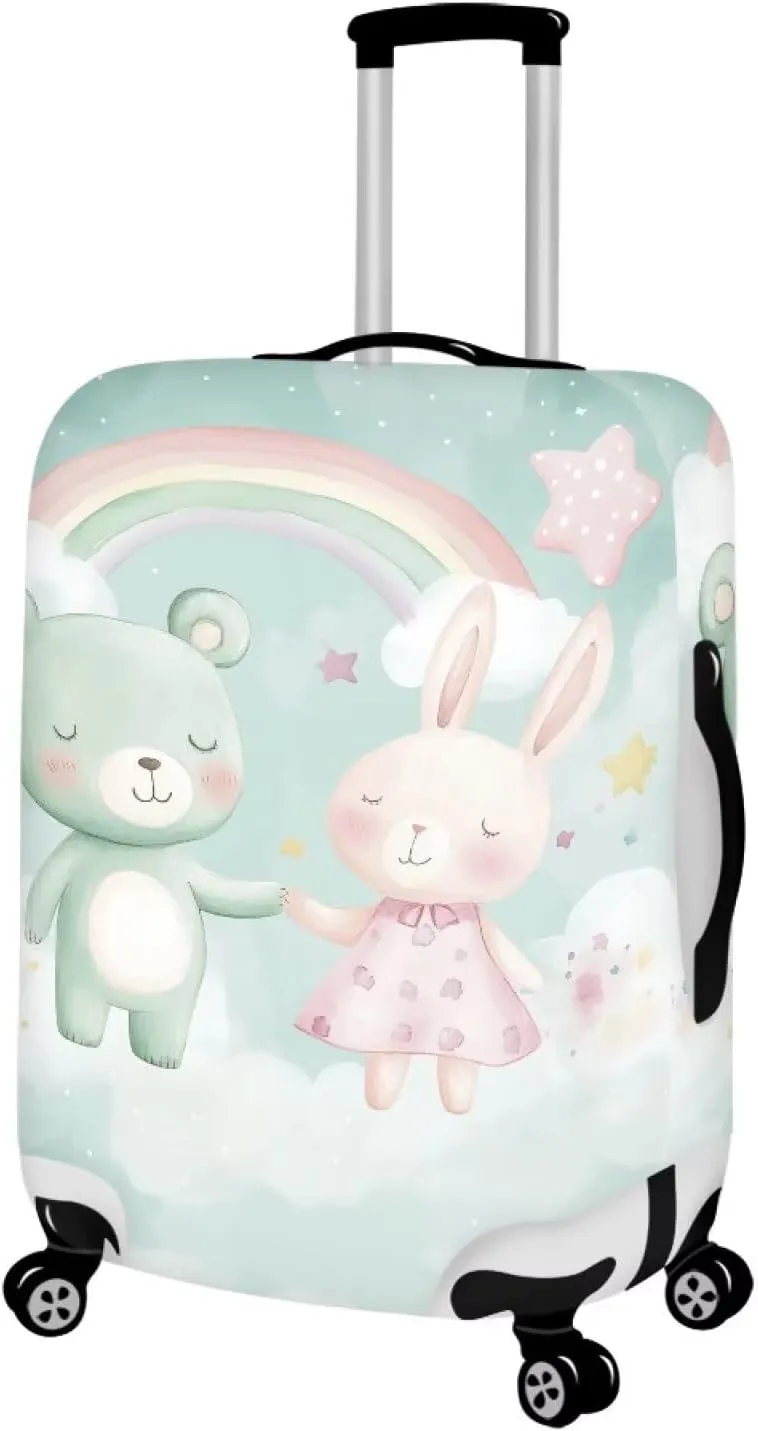 FOR U DESIGNS Bear Bunny Cartoon Carryon Luggage Cover Protector Stretchy Anti-Scratch Suitcase Sleeve Quick Install Foldable 25-28 Inch for Vacation Business Trips