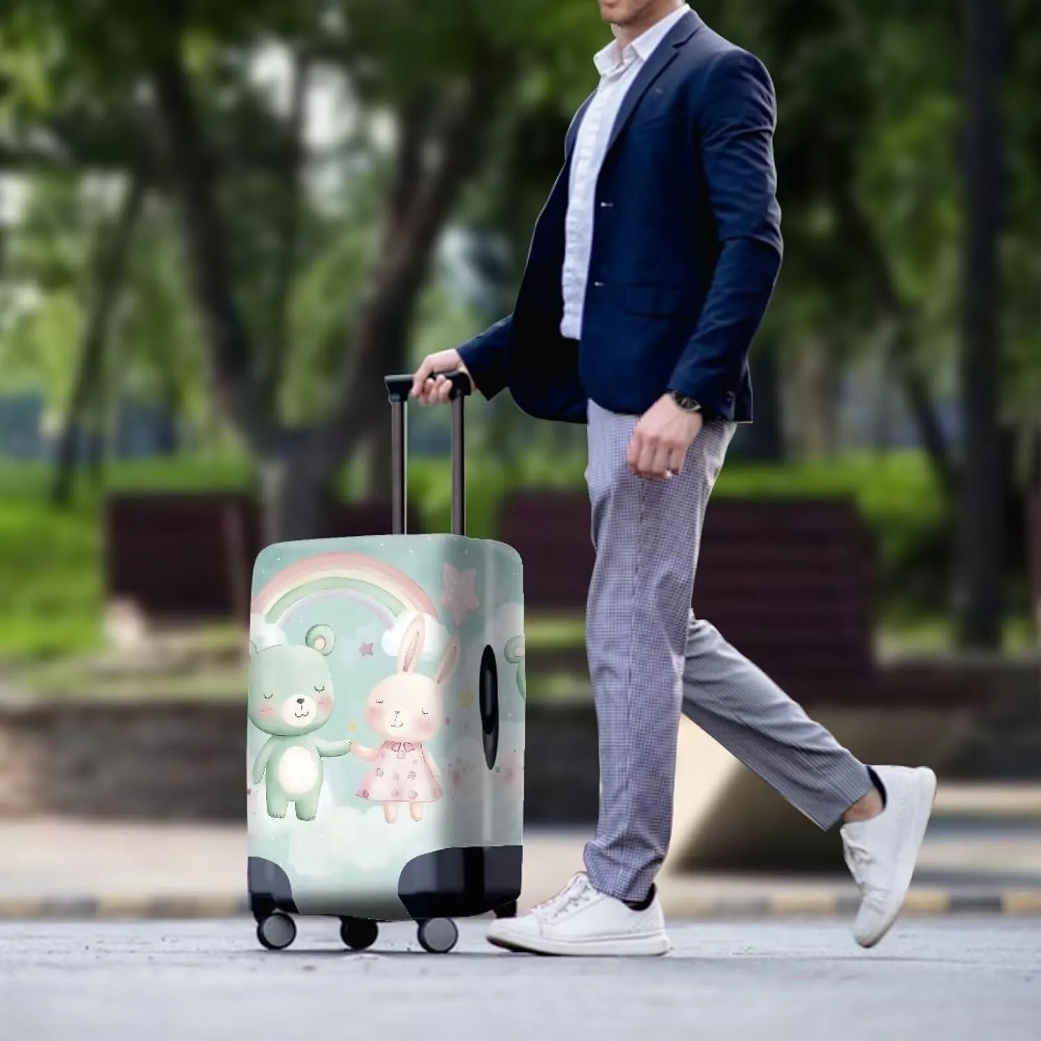 FOR U DESIGNS Bear Bunny Cartoon Carryon Luggage Cover Protector Stretchy Anti-Scratch Suitcase Sleeve Quick Install Foldable 25-28 Inch for Vacation Business Trips