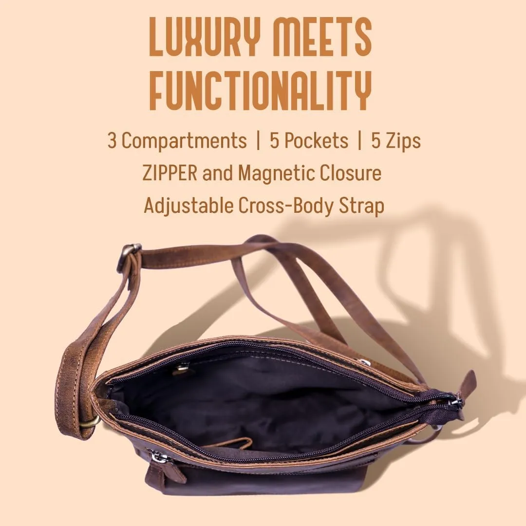 Genuine Leather Crossbody Bag for Women  Medium Size Leathure Purse, Stylish and Durable Handbags for Women