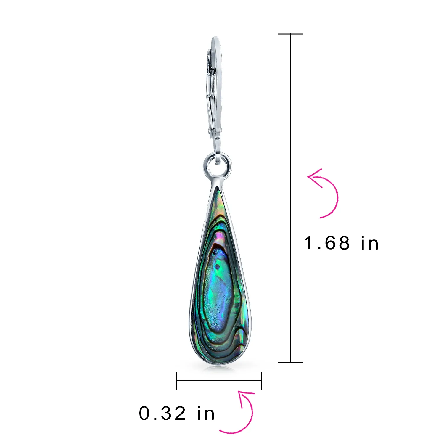 Geometric Iridescent Abalone Shell Teardrop Dangle Earrings in Sterling Silver