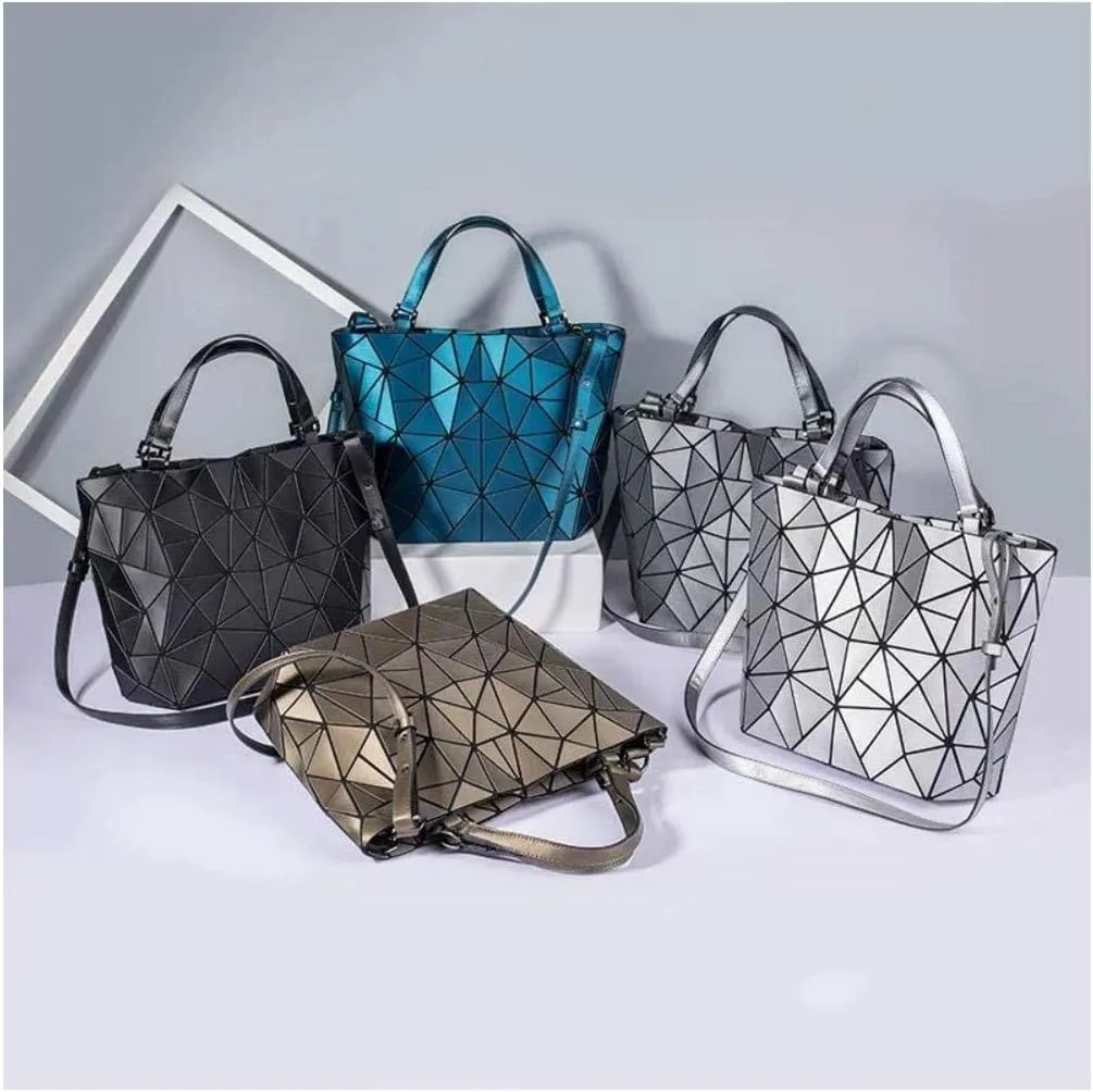 Geometric Luminous Purses and Handbags Shard Lattice Eco-Friendly Artificial Leather Rainbow Holographic Purse, Brown, Large