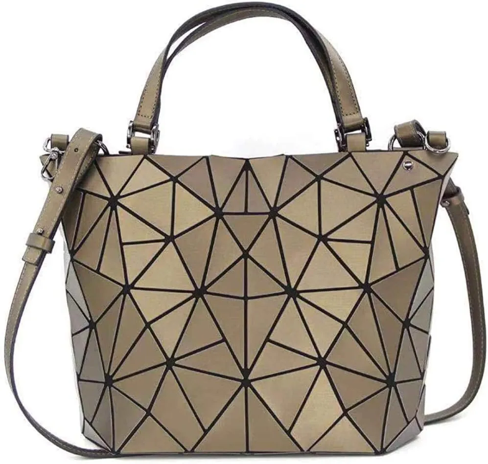 Geometric Luminous Purses and Handbags Shard Lattice Eco-Friendly Artificial Leather Rainbow Holographic Purse, Brown, Large