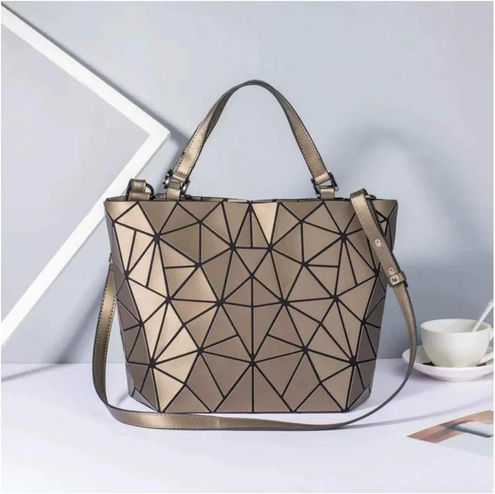 Geometric Luminous Purses and Handbags Shard Lattice Eco-Friendly Artificial Leather Rainbow Holographic Purse, Brown, Large