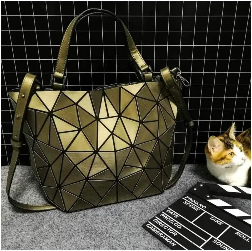 Geometric Luminous Purses and Handbags Shard Lattice Eco-Friendly Artificial Leather Rainbow Holographic Purse, Brown, Large