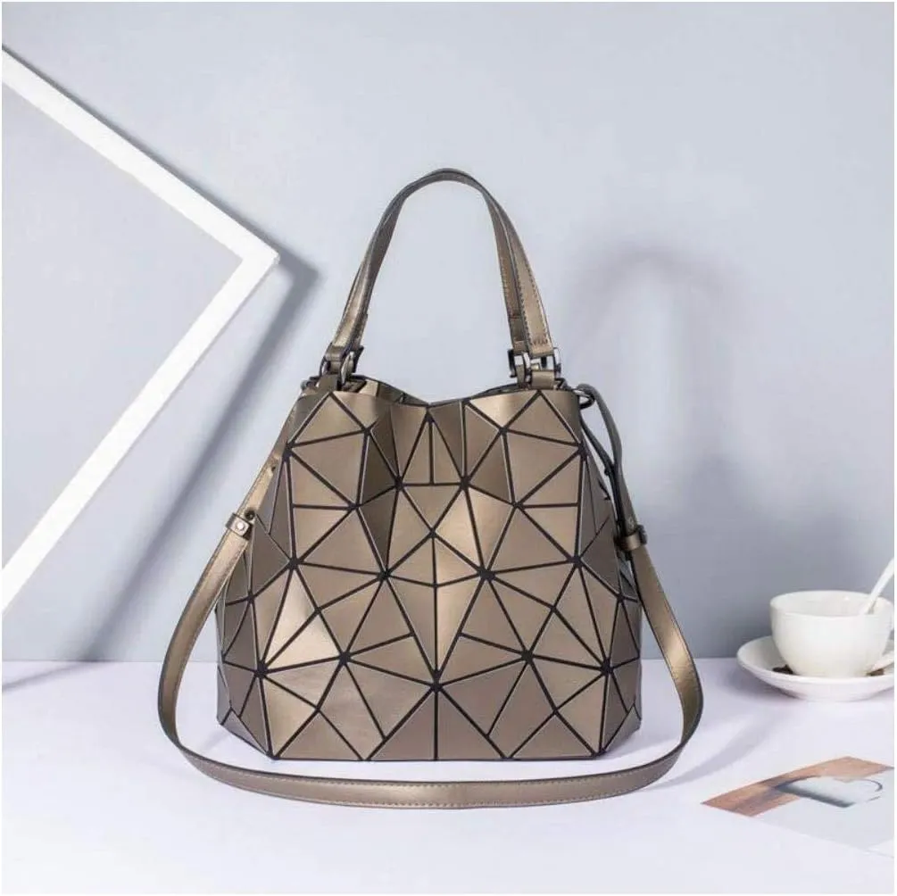Geometric Luminous Purses and Handbags Shard Lattice Eco-Friendly Artificial Leather Rainbow Holographic Purse, Brown, Large