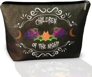 Gothic Bat Makeup Bag Children of the Night, Spacious Zippered Cosmetic Pouch for Women, Spooky Halloween & Christmas Gifts for Goth Lovers, Horror Fans, Goth Toiletry Organizer