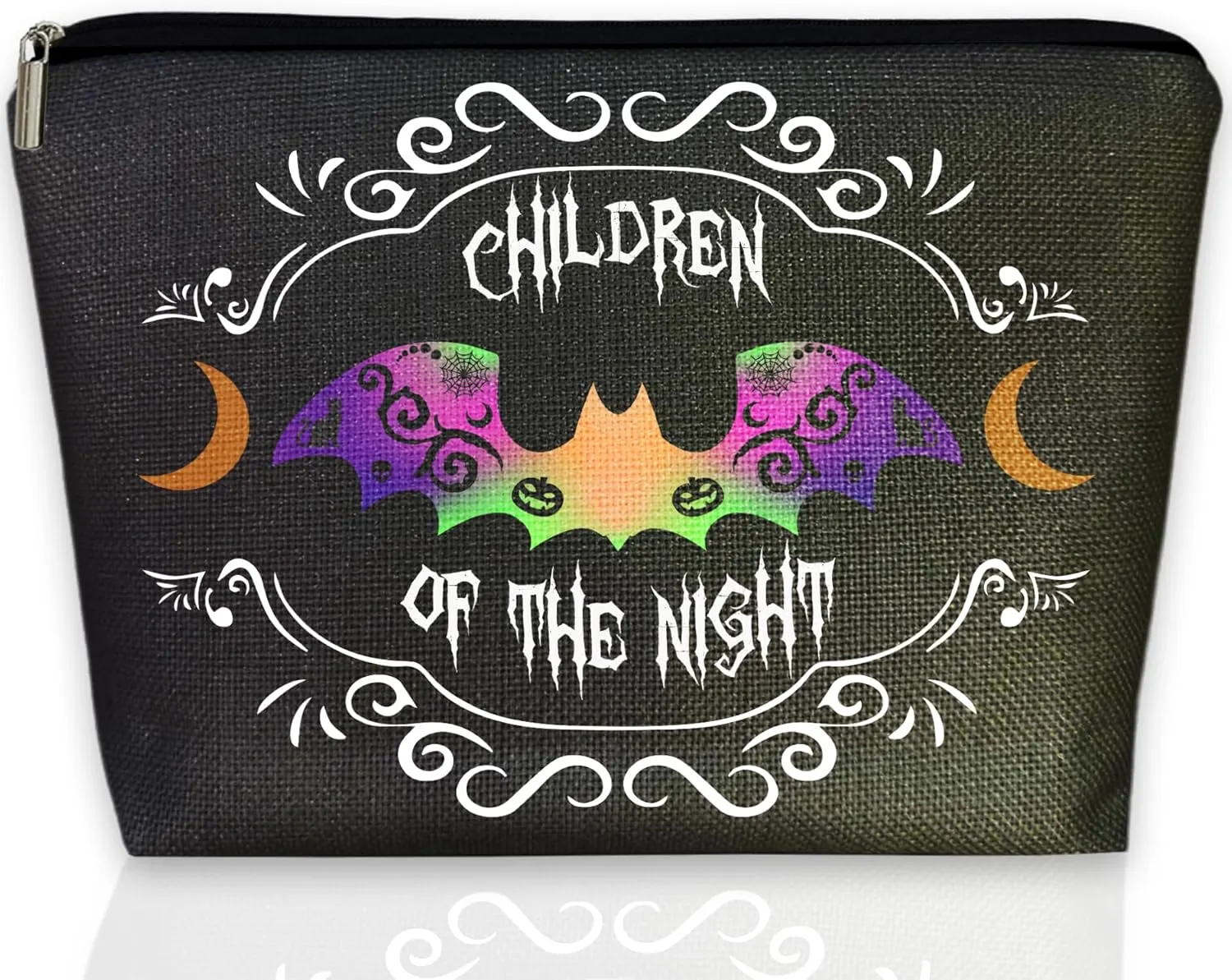 Gothic Bat Makeup Bag Children of the Night, Spacious Zippered Cosmetic Pouch for Women, Spooky Halloween & Christmas Gifts for Goth Lovers, Horror Fans, Goth Toiletry Organizer