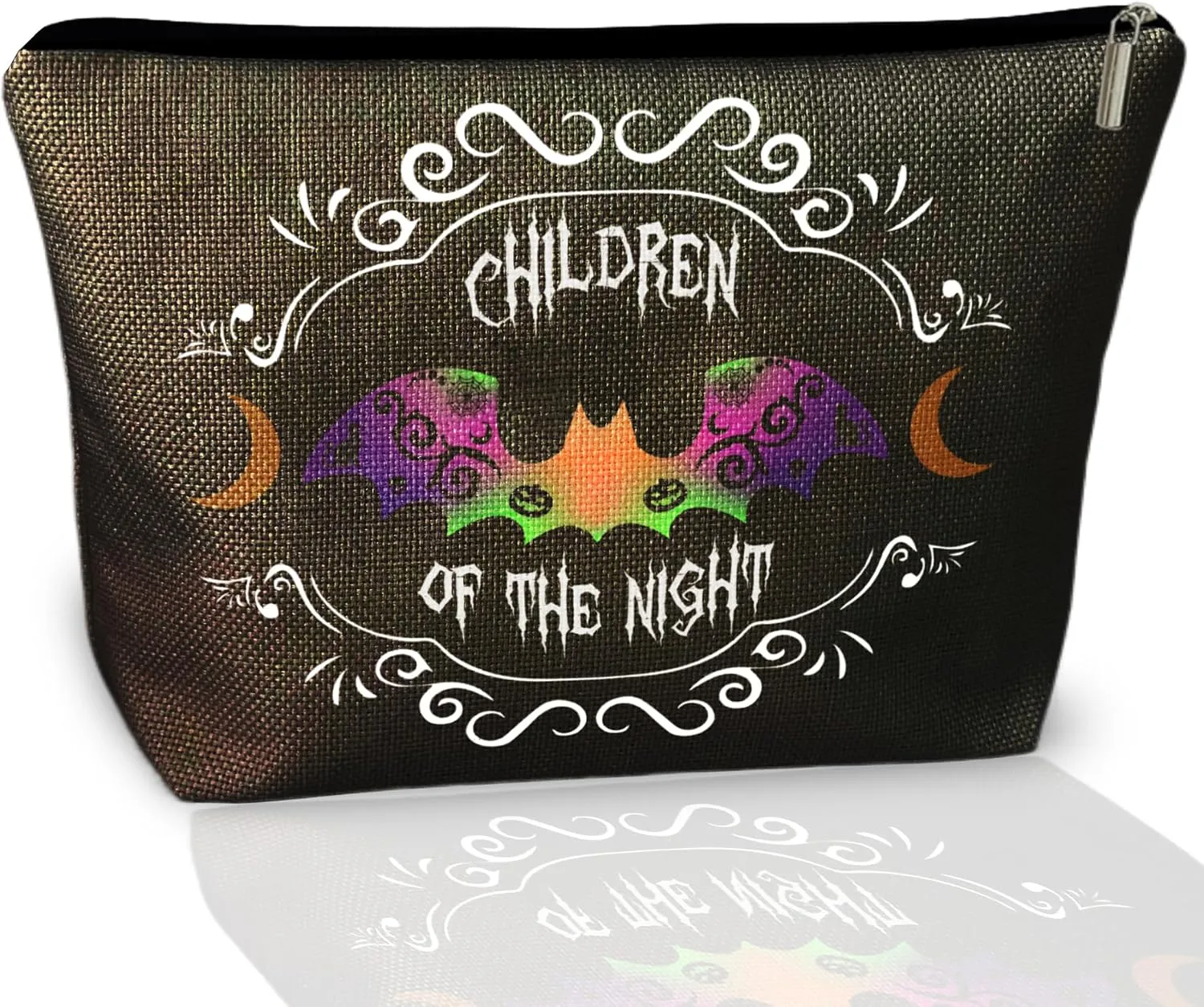 Gothic Bat Makeup Bag Children of the Night, Spacious Zippered Cosmetic Pouch for Women, Spooky Halloween & Christmas Gifts for Goth Lovers, Horror Fans, Goth Toiletry Organizer