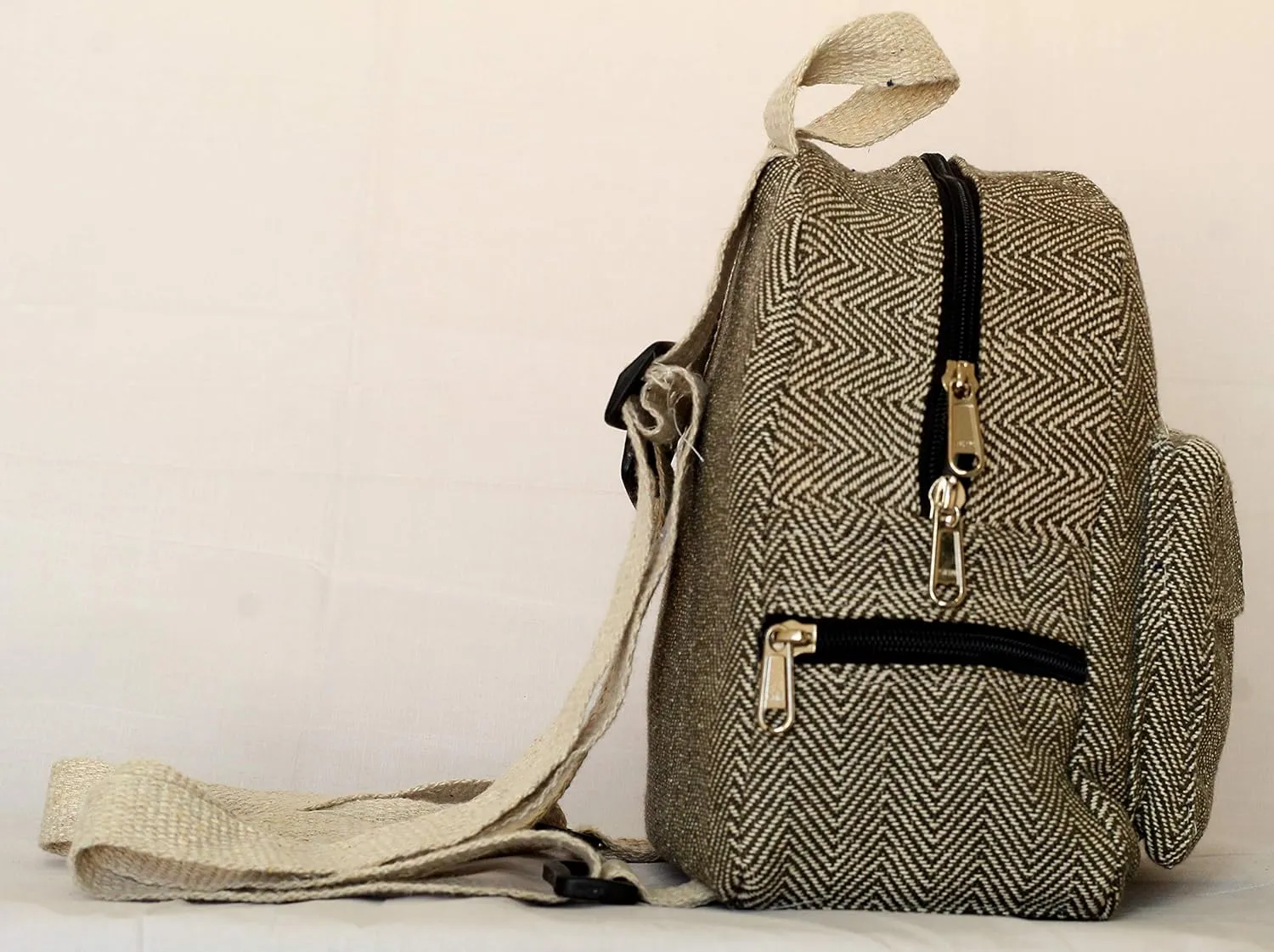 Handmade Hemp Mini Backpack For Women Girls Purse Cute Eco Friendly Light Weight Washable Small Bag for everyday lives (DARKGREEN)