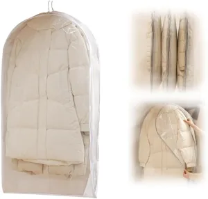 Hanging Garment Bags for Closet Storage, Space Saving Hanging Garment Bag with Self Compression Zipper, Space Saving Closet Organizers, Dust Cover Clothes Bags for Down Coat (White, L*1)