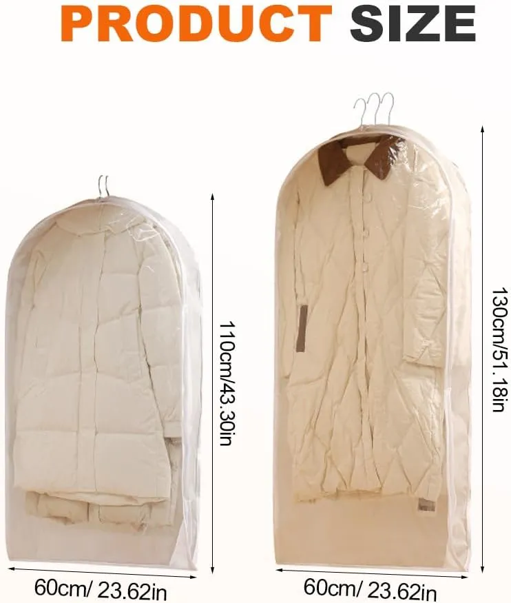 Hanging Garment Bags for Closet Storage, Space Saving Hanging Garment Bag with Self Compression Zipper, Space Saving Closet Organizers, Dust Cover Clothes Bags for Down Coat (White, L*1)