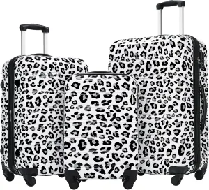 Hardshell Luggage Sets 3 pcs Spinner Suitcase Lightweight - 20" 24" 28" Travel Bags, White Black Leopard