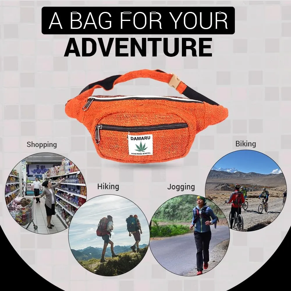 Hemp Fanny Pack Vegan Festival Belt Waist Bag Handmade Hip Bags Runners Belt for Hiking Fitness Adjustable Running Pouch for All Kinds of Phones Eco-Friendly for All Purpose (Red)