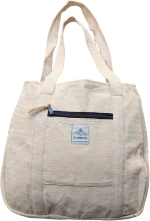 Hemp Shopping Tote Bag with Dual Zippered Compartments | Spacious Eco Market Bag with Cotton Lining | 10L Capacity