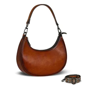 HESHE Leather Shoulder Bag for Women Hobo Crossbody Purses Zipper Crescent Bag with 3 Straps