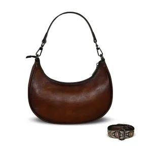 HESHE Leather Shoulder Bag for Women Hobo Crossbody Purses Zipper Crescent Bag with 3 Straps