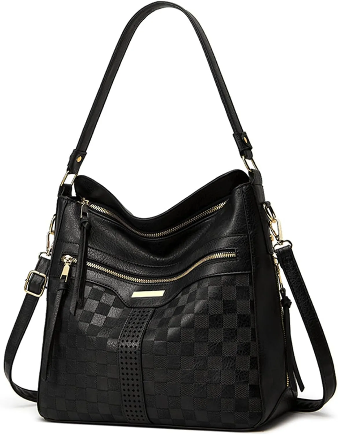 Hobo Bags for Women Stylish Checkered Pattern Crossbody Handbags Retro Large Capacity Shoulder Bag Bucket Purse